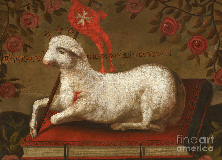 Agnus Dei with banner of the Order of St John  Painting by Spanish School