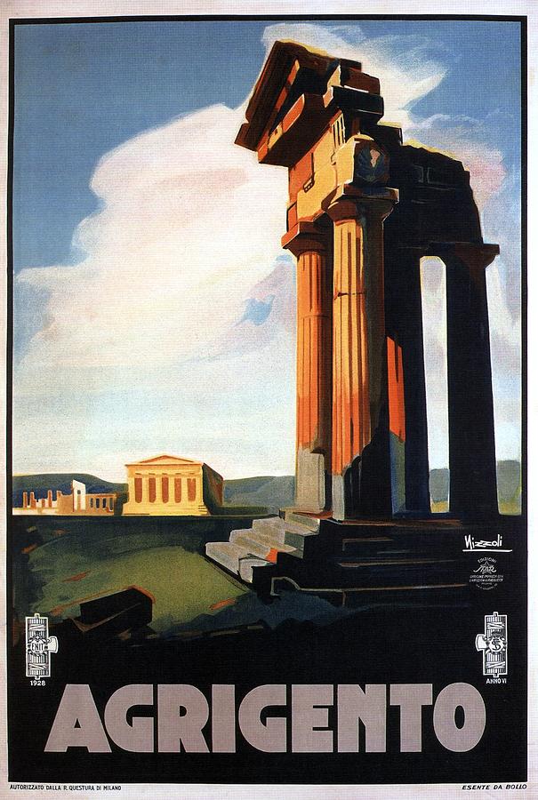 Greek Mixed Media - Agrigento, Sicily, Italy - Retro travel Poster - Vintage Poster by Studio Grafiikka