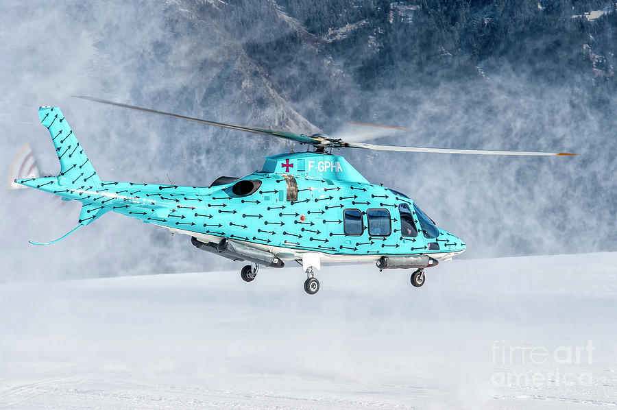 Helicopter Photograph - Agusta A109 F-GPHA, light blue helicopter at Courchevel by Roberto Chiartano