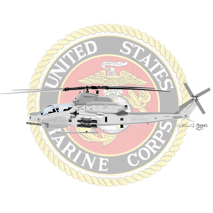 Viper Digital Art - AH-1Z Viper USMC by Arthur Eggers