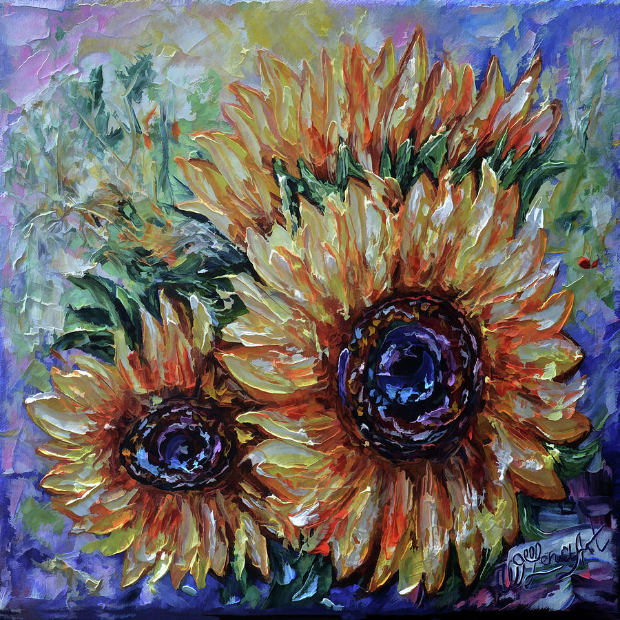 Ah, Sunflower palette knife oil  painting  Painting by Lena Owens - OLena Art Vibrant Palette Knife and Graphic Design