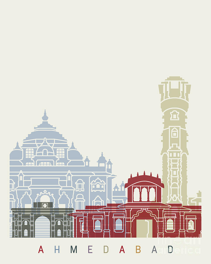 Ahmedabad skyline poster Painting by Pablo Romero | Fine Art America