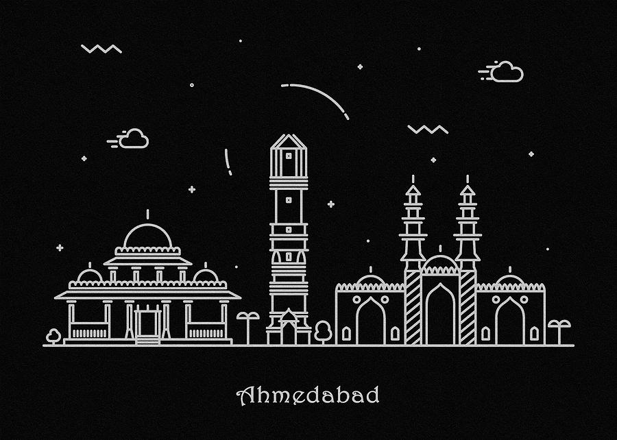 Ahmedabad Skyline Travel Poster Drawing by Inspirowl Design