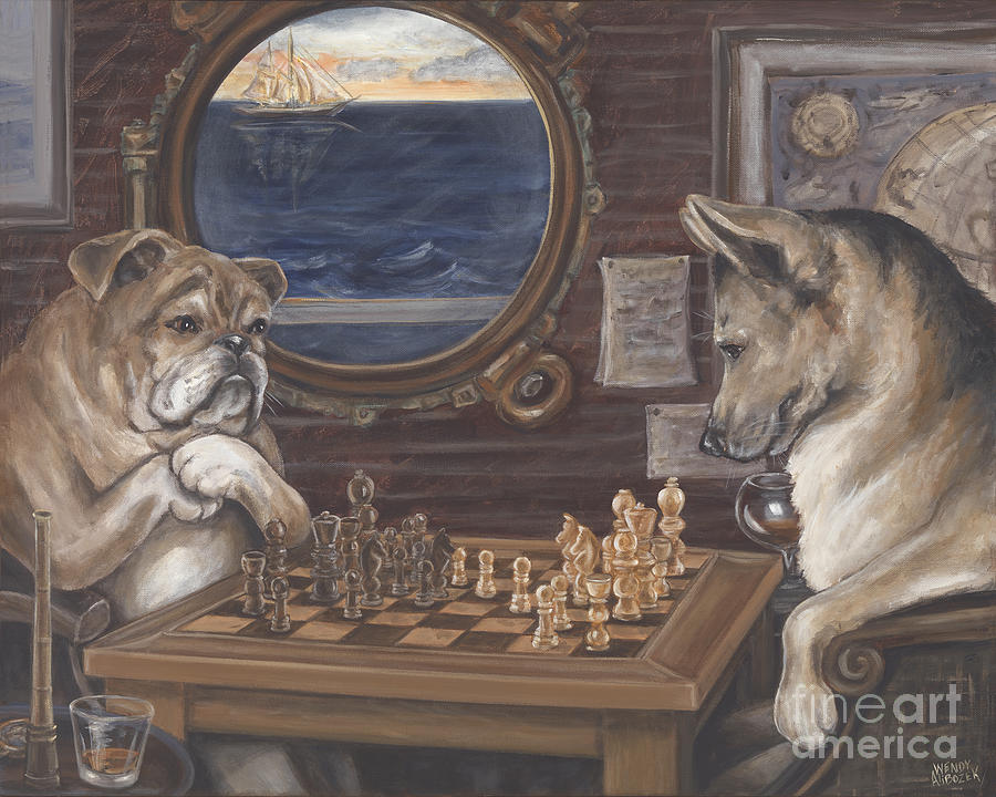 Dog Painting - Ahoy Checkmate by Wendy Alibozek