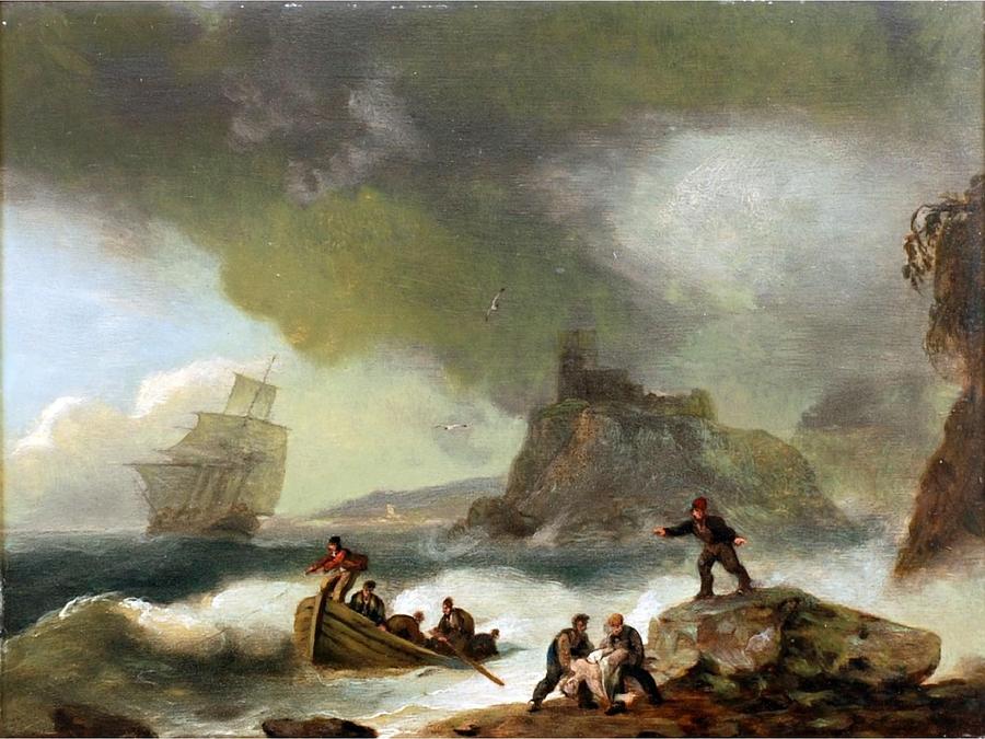 Ailing Ships On Rocks Painting by Thomas Luny