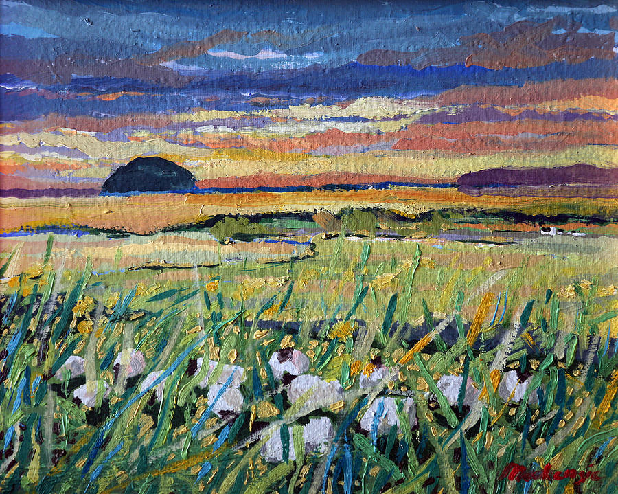 Sunset Painting - Ailsa Craig and Sheep by Ian Mackenzie