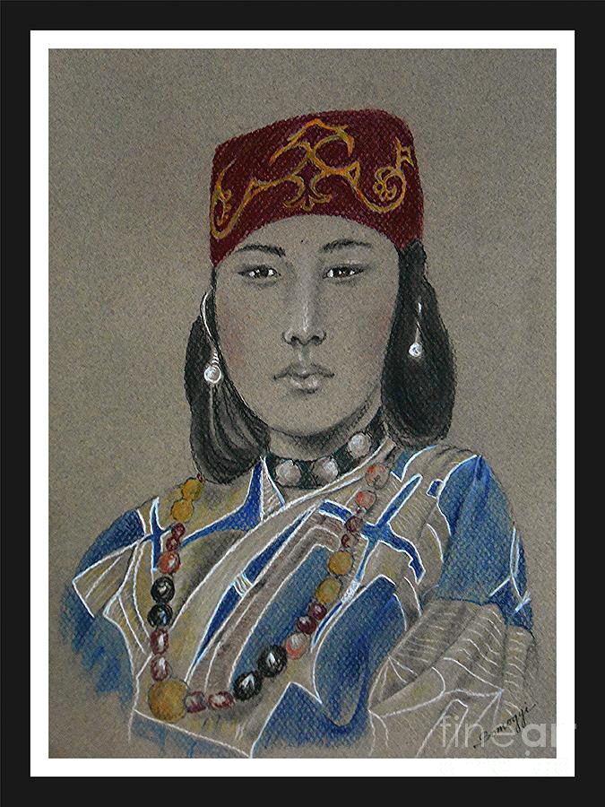Ainu Woman -- Portrait of Ethnic Asian Woman Drawing by Jayne Somogy