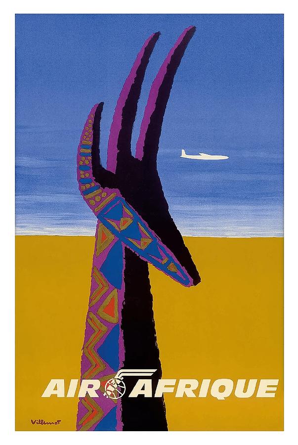 Vintage Digital Art - Air Afrique Gazelle Vintage Airline Travel Poster by Bernard Villemot by Retro Graphics