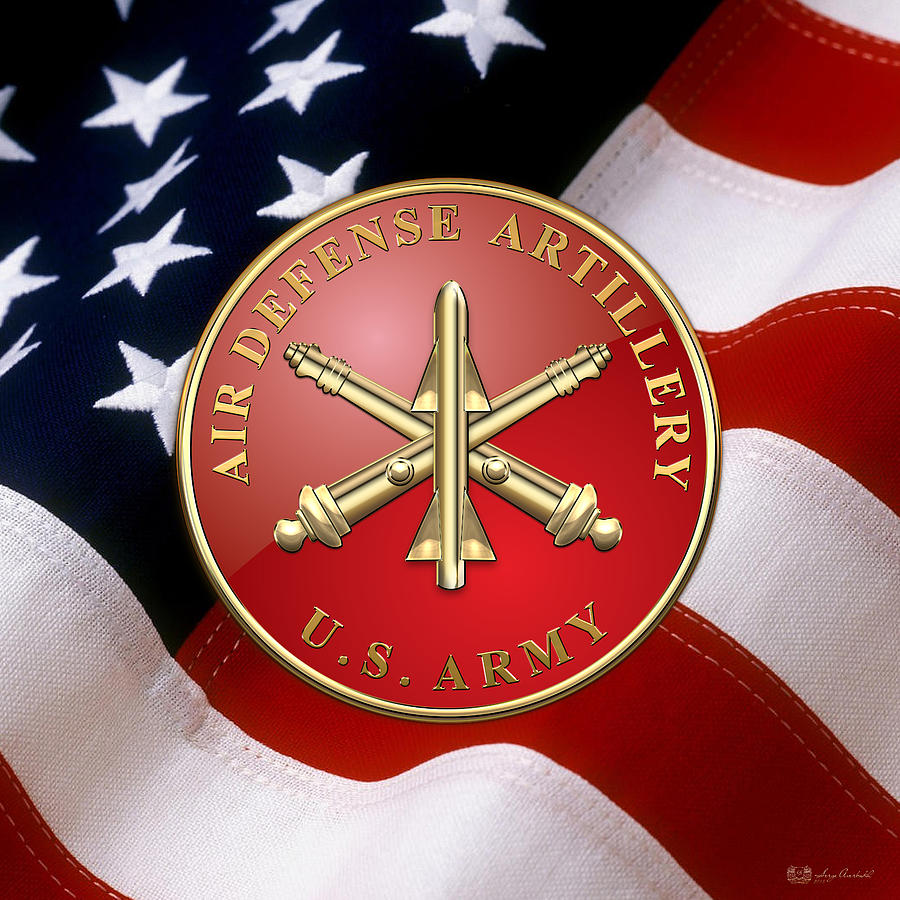 Air Defense Artillery - ADA Branch Insignia over U. S. Flag Digital Art by Serge Averbukh