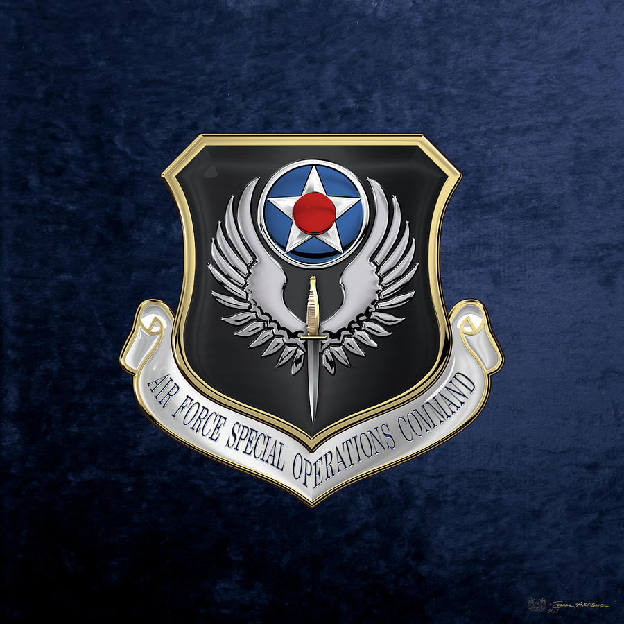 Air Force Special Operations Command -  A F S O C  Shield over Blue Velvet Digital Art by Serge Averbukh