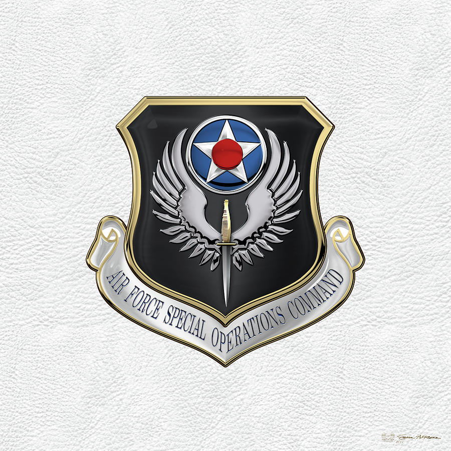 Air Force Special Operations Command -  A F S O C  Shield over White Leather Digital Art by Serge Averbukh