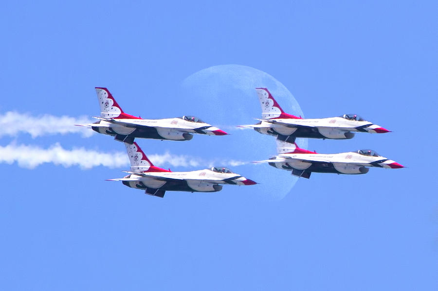 Air Force Thunderbirds Fly by the Moon Photograph by Mark Andrew Thomas