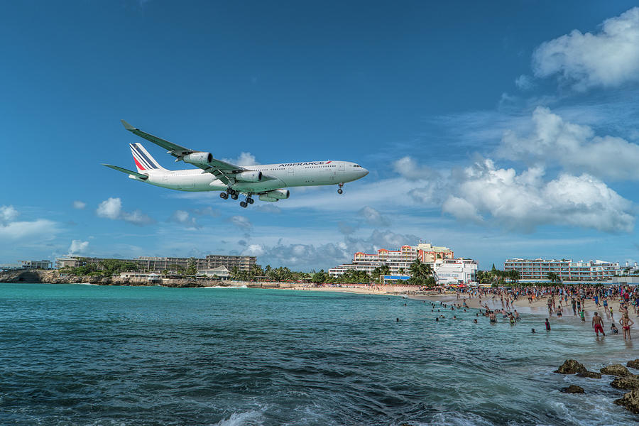 Air France A340 landing at St. Maarten Airport Photograph by David Gleeson