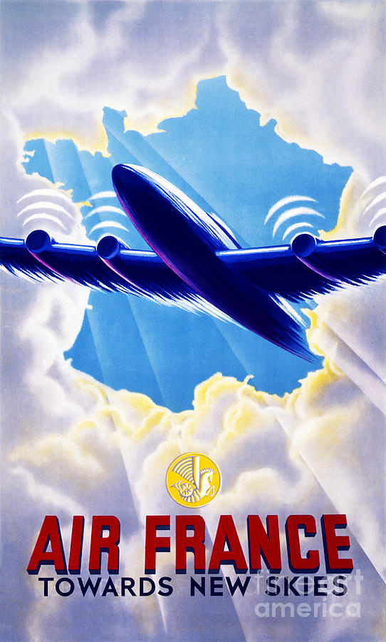 Air France Vintage Travel Poster Restored Painting