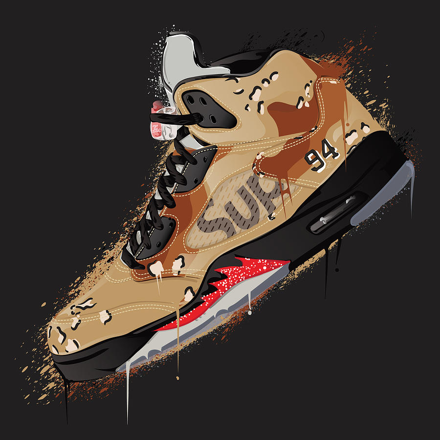 Air Jordan 5 Retro Supreme Desert Camo Digital Art by Tec Nificent