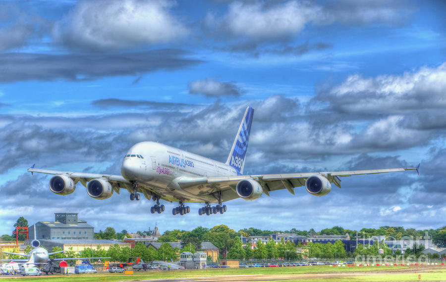 Jet Digital Art - Airbus A380 Landing by Nigel Bangert