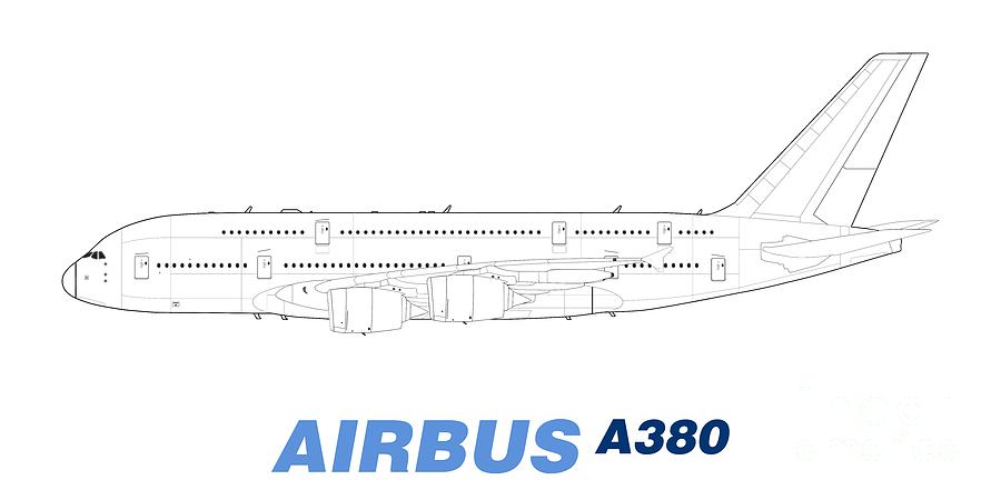 Airbus A380 Line Drawing Drawing by Steve H Clark Photography - Fine ...