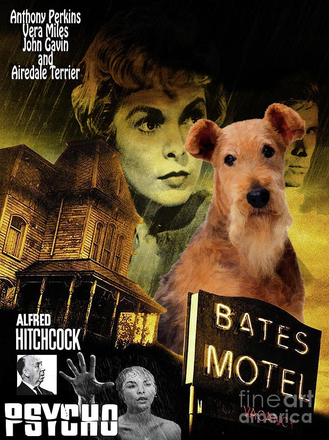 Airedale Terrier Art Canvas Print - Psycho Movie Poster Painting by Sandra Sij