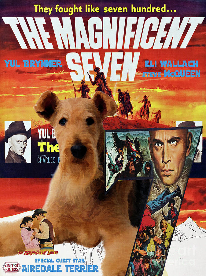 Airedale Terrier Art Canvas Print - THE MAGNIFICENT SEVEN Movie Poster Painting by Sandra Sij