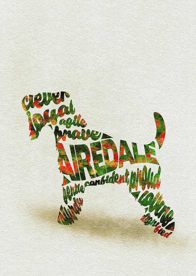 Airedale Terrier Watercolor Painting / Typographic Art Painting by Inspirowl Design
