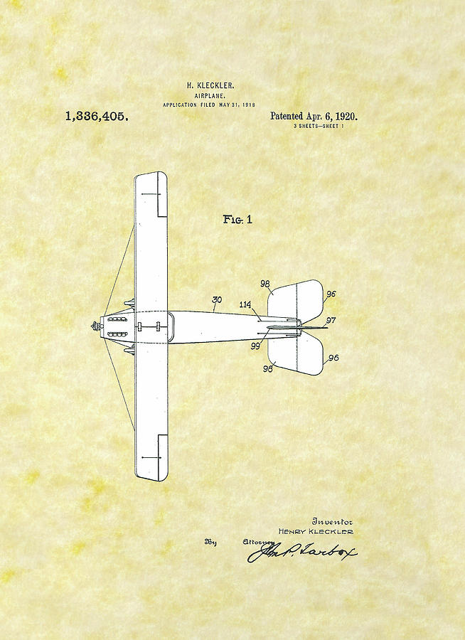 Airplane 1918 A Patent Drawing by Movie Poster Prints