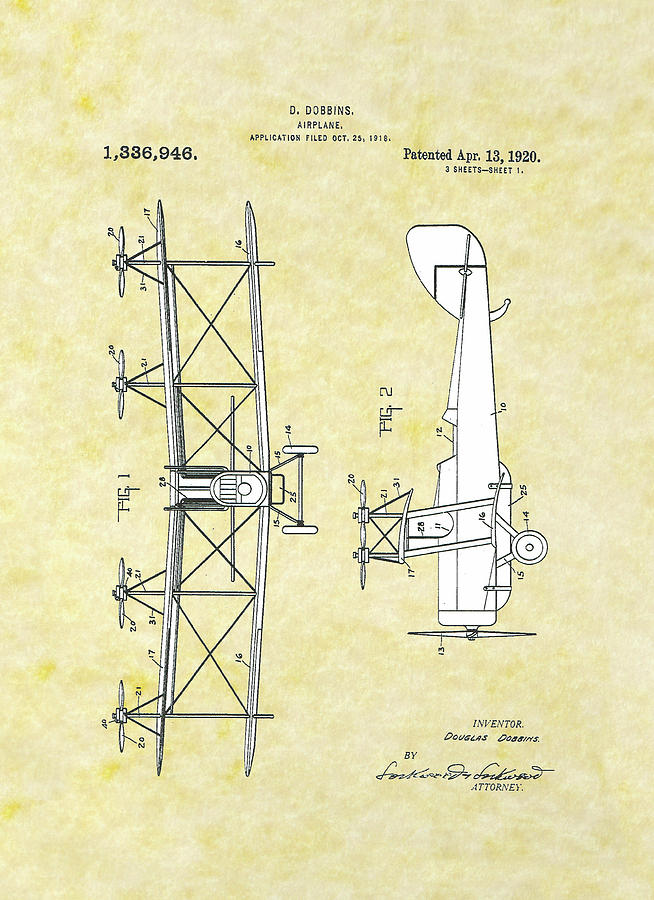 Airplane 1918 Patent Drawing by Movie Poster Prints