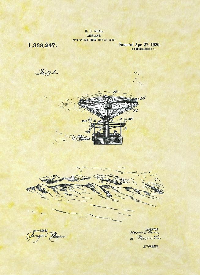 Airplane 1919 Patent Drawing by Movie Poster Prints