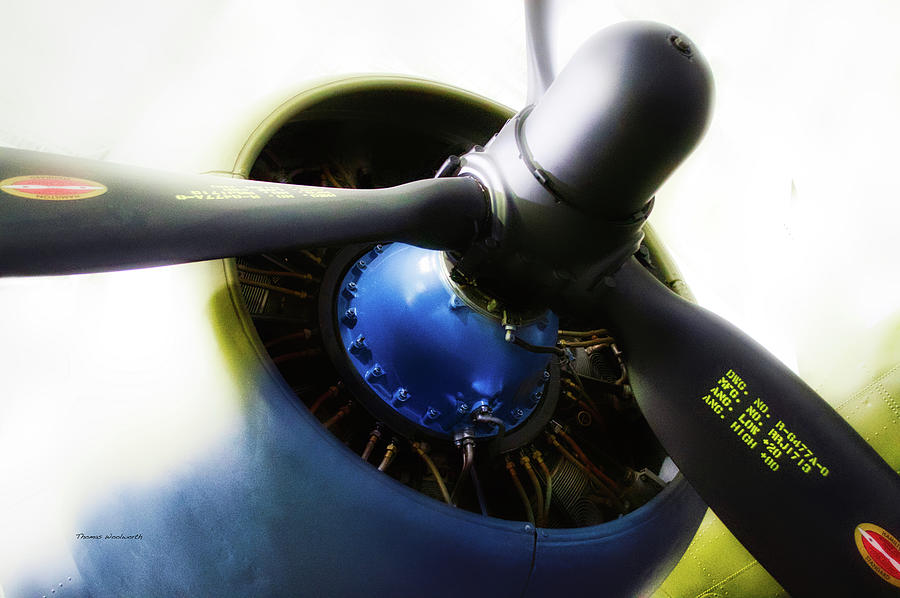 Airplane Military C47A Skytrain Engine Propeller Mixed Media by Thomas Woolworth