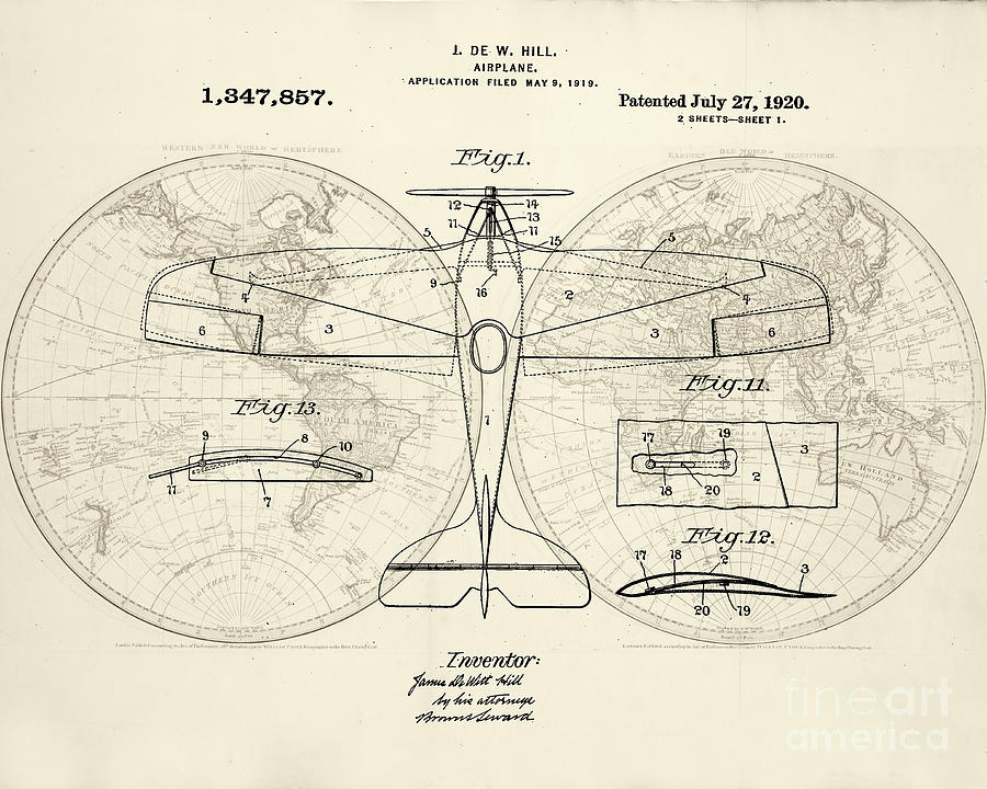 Vintage Drawing - Airplane patent collage by Delphimages Photo Creations