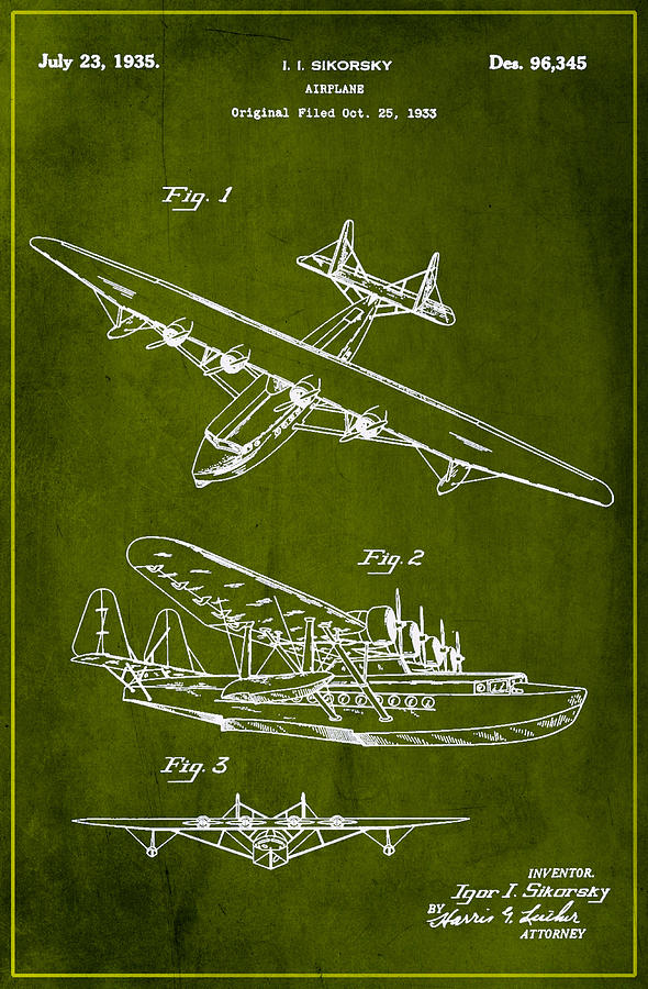 Airplane Patent Drawing 1f Mixed Media by Brian Reaves