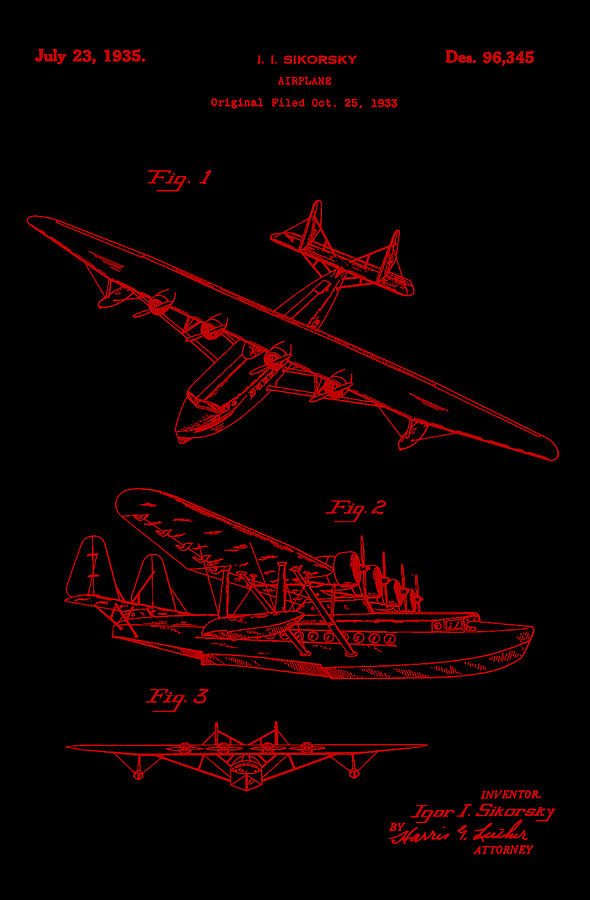 Airplane Patent Drawing 1h Mixed Media by Brian Reaves - Fine Art America