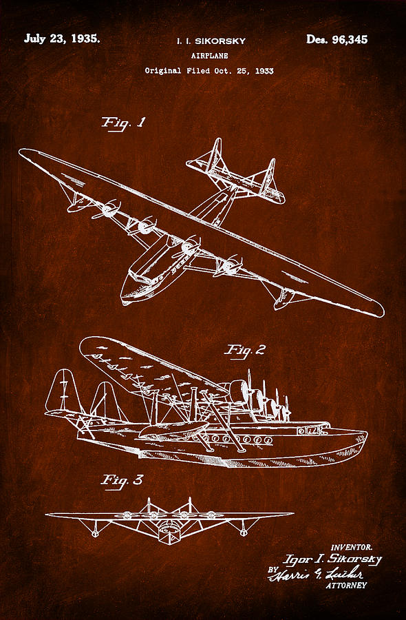 Airplane Patent Drawing  Mixed Media by Brian Reaves