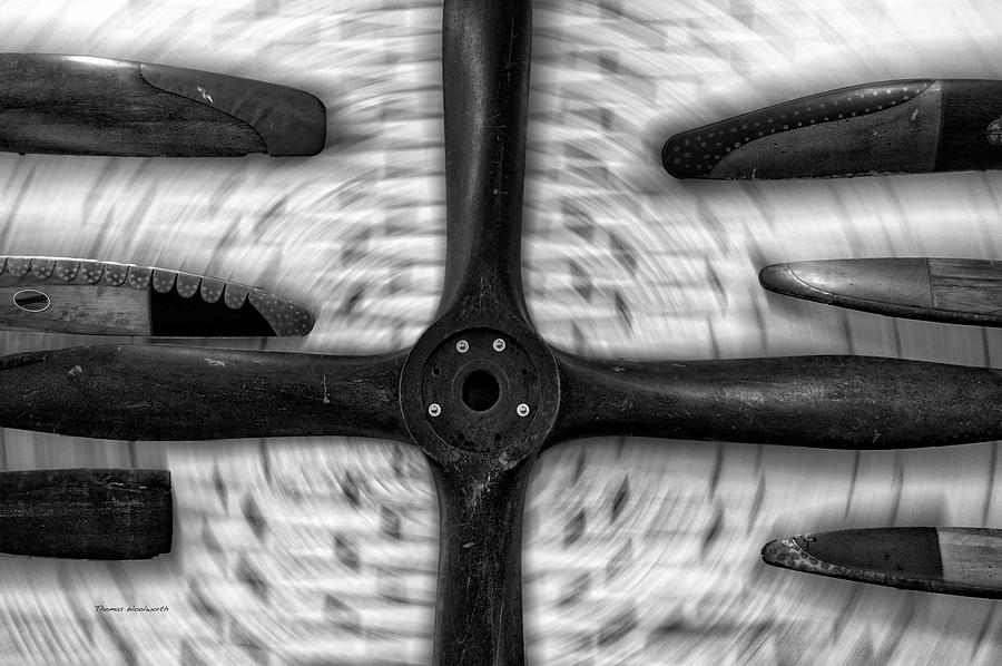 Airplane Mixed Media - Airplane Wooden Propellers BW 01 by Thomas Woolworth