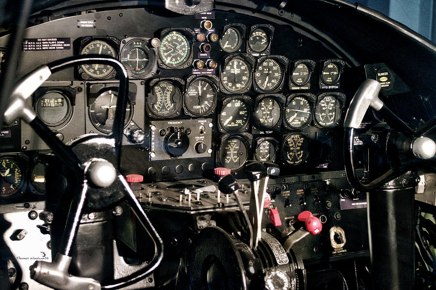 Airplane Mixed Media - Airplanes Military B25 Bomber Instrument Panel by Thomas Woolworth