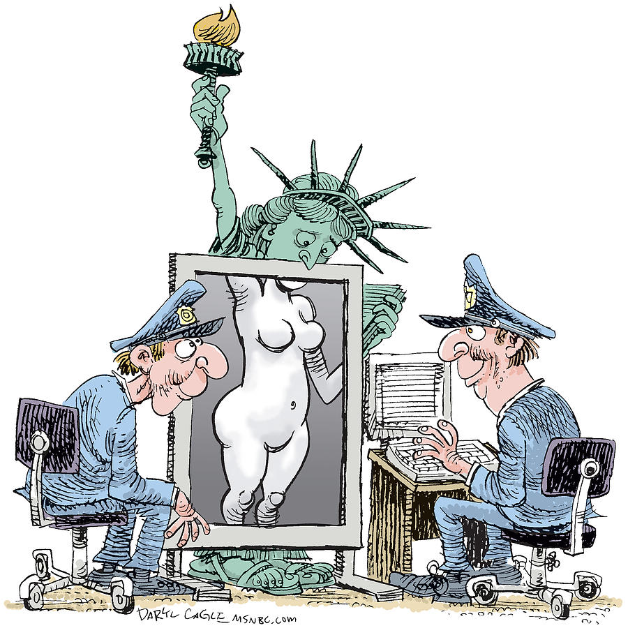 Statue Of Liberty Drawing - Airport Security and Liberty by Daryl Cagle Statue Of Liberty Drawing - Airport Security and Liberty by Daryl Cagle