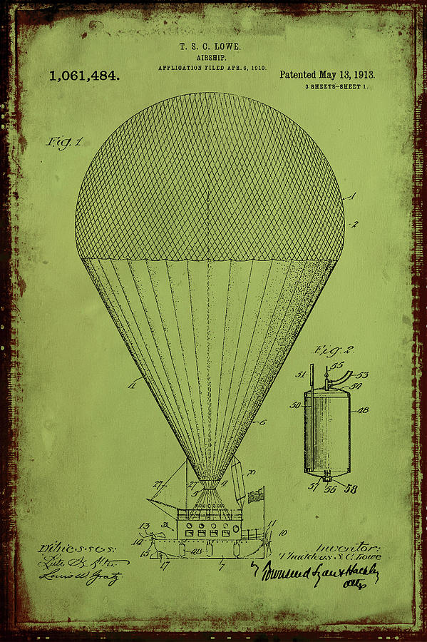 Airship Patent drawing 1c Mixed Media by Brian Reaves
