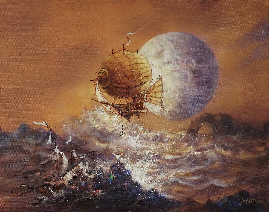Airship Sea Rescue Painting by Tom Shropshire