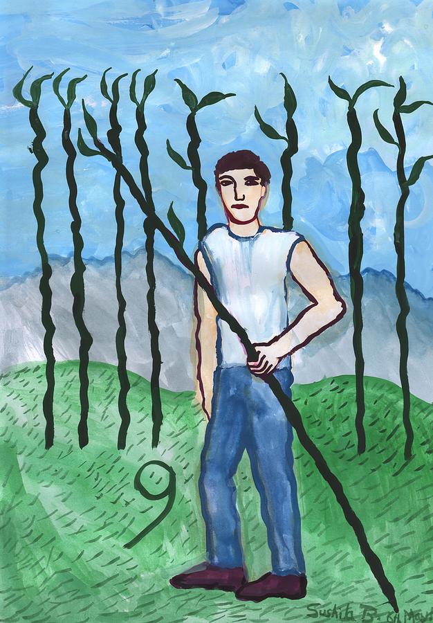 Tarot Painting - Airy Nine of Wands Illustrated by Sushila Burgess Tarot Painting - Airy Nine of Wands Illustrated by Sushila Burgess
