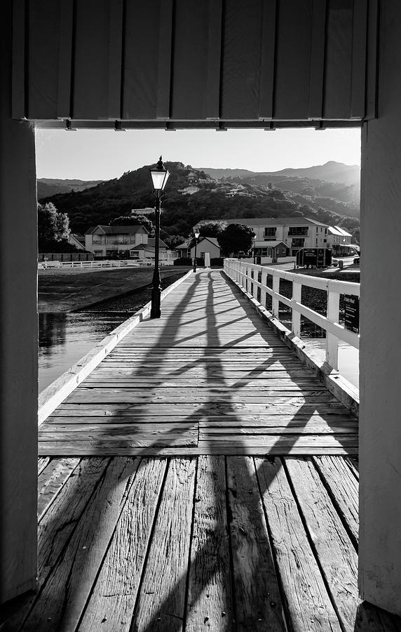Black And White Photograph - Akaroa New Zealand Pier BW by Joan Carroll