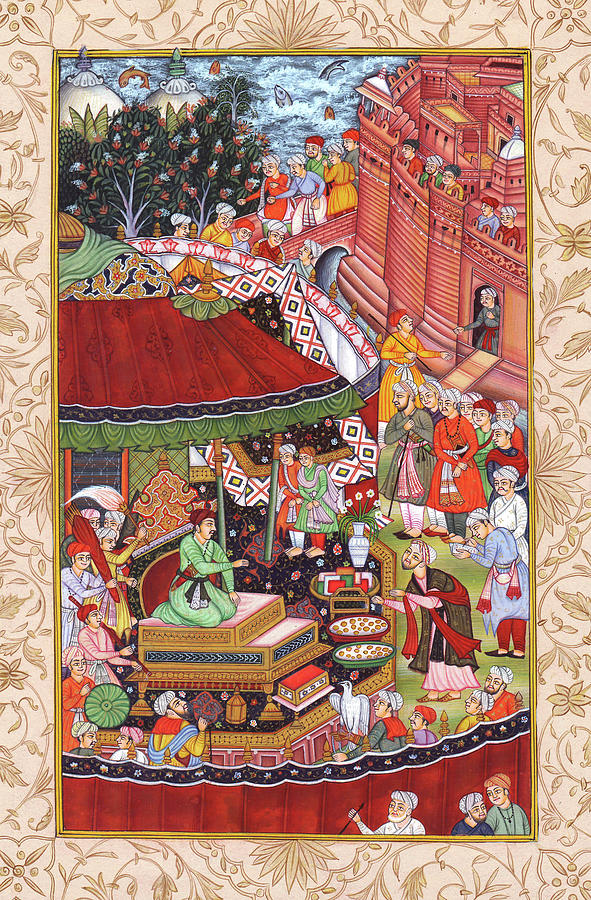 Akbarnama Painting Made By Mughal Empire, Indian Miniature Painting Watercolor Artwork. Painting by A K Mundra