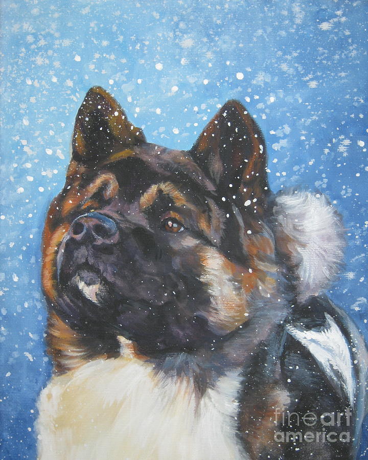 Winter Painting - Akita in snow by Lee Ann Shepard