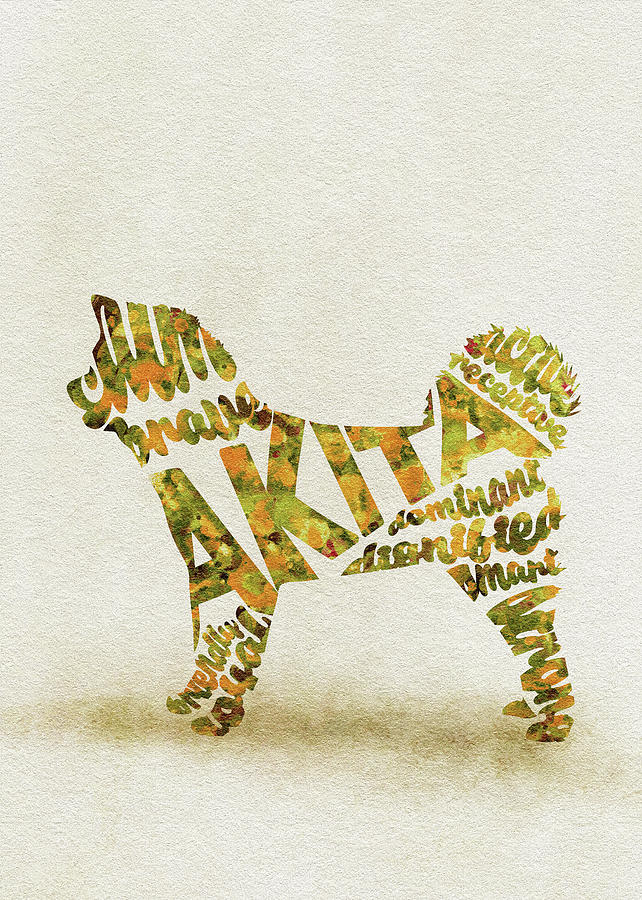 Akita Inu Watercolor Painting / Typographic Art Painting by Inspirowl Design