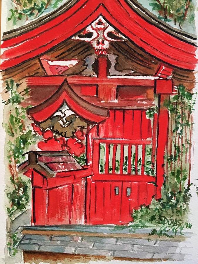 Akita Japan Shrine Painting by Elaine Duras