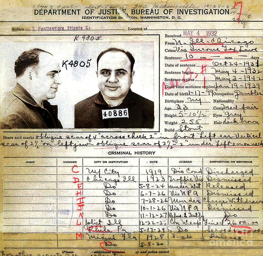  Al Capone Charge Sheet Photograph by Doc Braham