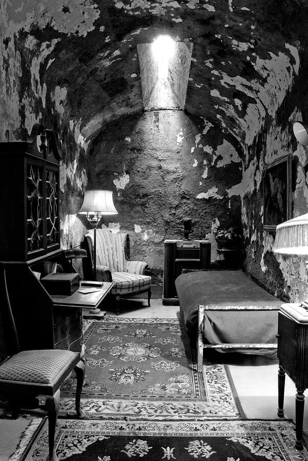 Al Capones cell at Eastern State Penitentiary in  Black and white Photograph by Paul W Faust -  Impressions of Light