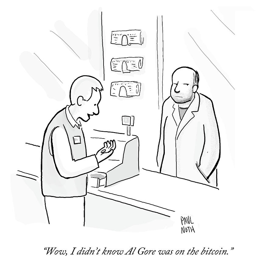 Al Gore on the bitcoin Drawing by Paul Noth