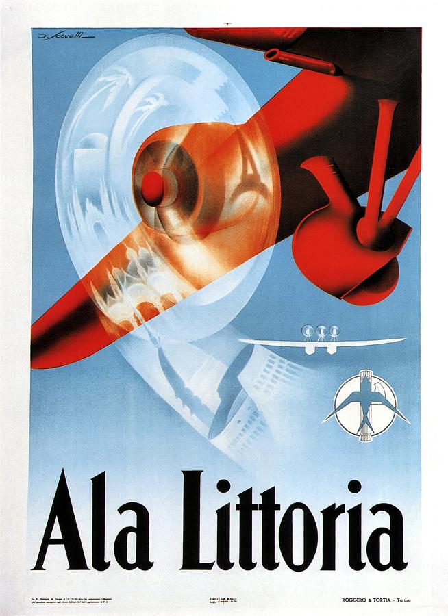 Ala Littoria - Vintage Travel Poster - Propeller Aircraft Illustration Painting by Studio Grafiikka