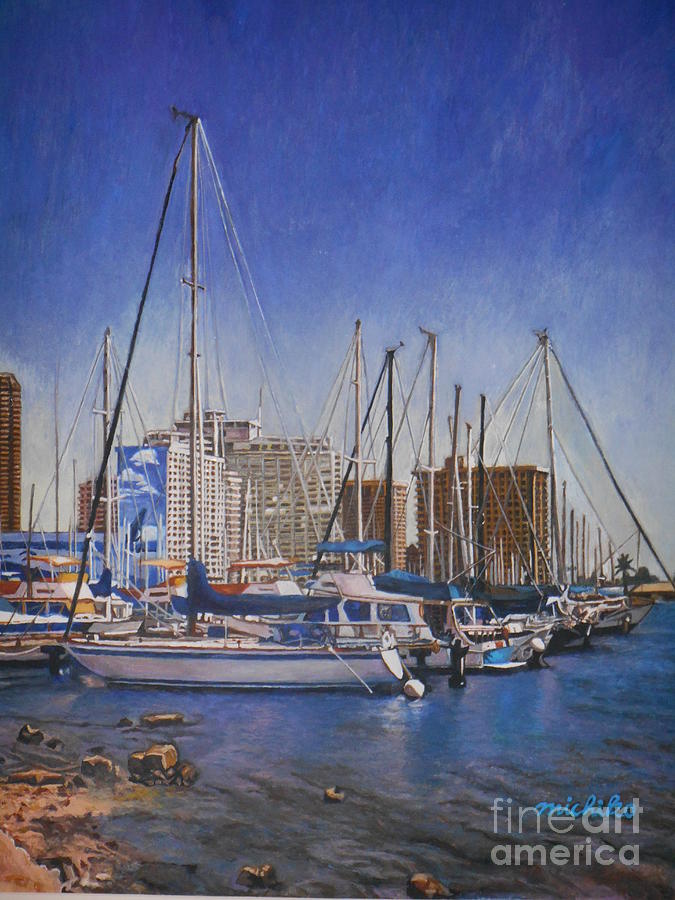 Ala Wai Yacht Harbor circa 1986 Painting by Michiko Kohagura - Fine Art ...