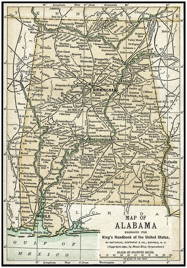 Alabama Antique Map 1891 Photograph by Phil Cardamone