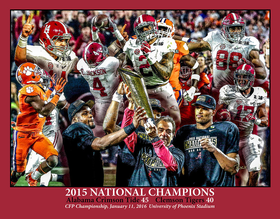 Football Painting - Alabama Crimson Tide 2 Crimson Background NCAA 2015 National Champions College Football by Rich image